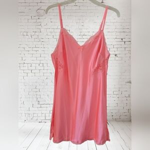 Victoria's Secret Satin and Lace Trim Mini Slip Dress, Coral Pink, L, Like New